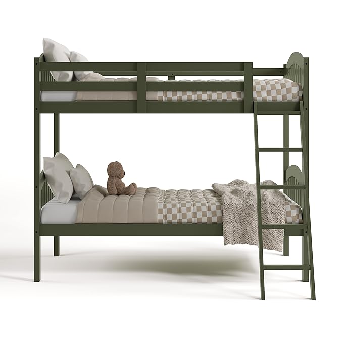 Storkcraft Long Horn Twin-Over-Twin Bunk Bed (Olive) - GREENGUARD Gold Certified, Converts to 2 Individual Twin Beds
