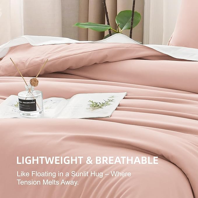 Litanika Blush Pink Comforter California King Size, 3 Pieces Cal King Lightweight Solid Bedding Comforter Set, All Season Fluffy Bed Set (104x96In Comforter & 2 Pillowcases)