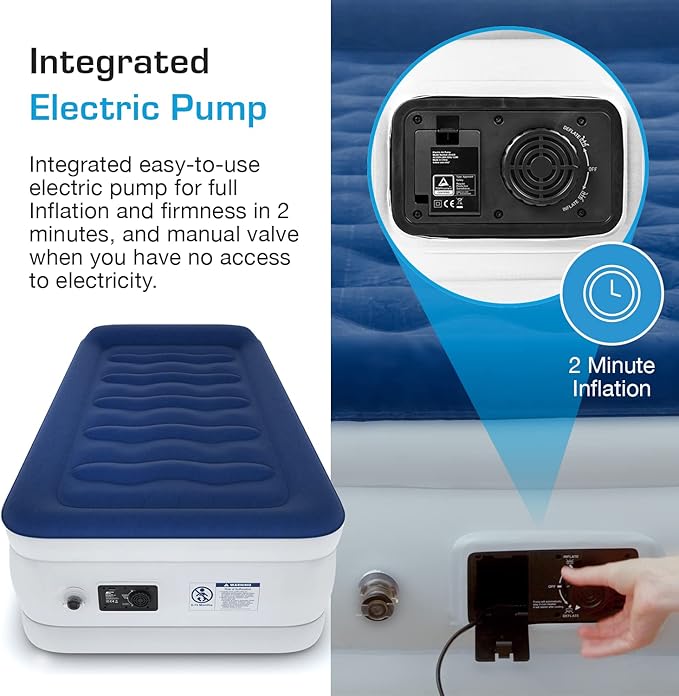 Active Era 21" Twin Air Mattress with Built-in Pump & Raised Pillow - Heavy Duty Puncture Resistant, Waterproof Blow Up Bed