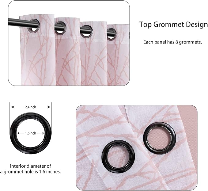 BONZER Mix and Match Curtains - 2 Pieces Branch Print Sheer Curtains and 2 Pieces Blackout Curtains for Bedroom Living Room Grommet Window Drapes, 54x84 Inch/Panel, Blush, Set of 4 Panels