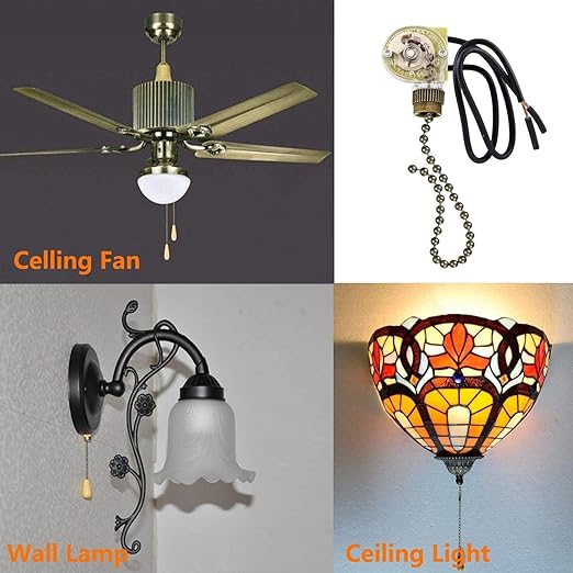 Ceiling Fan Light Switch Zing Ear Pull Chain ZE-109 Fan Light Switch, On-Off Speed with Pull Chain Compatible with Ceiling Fans, Lamps and Wall Lights (1, Bronze)