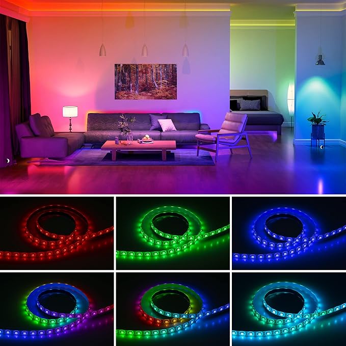 SEZO WS2812B LED Strip Light 16.4FT 60Pixel/M 300LEDs DC5V Individual Addressable LED Strip SMD5050 RGB Dream Color Programmable LED Light Strip Flexible IP65 Waterproof White PCB