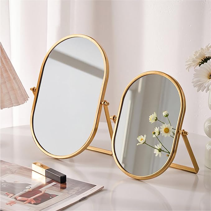 Tabletop Mirrors Makeup Mirror Portable Vanity with Metal Frame Desk Table Mirror with 180°Adjust Dressing Room Rotate Good for Bedroom Bathroom