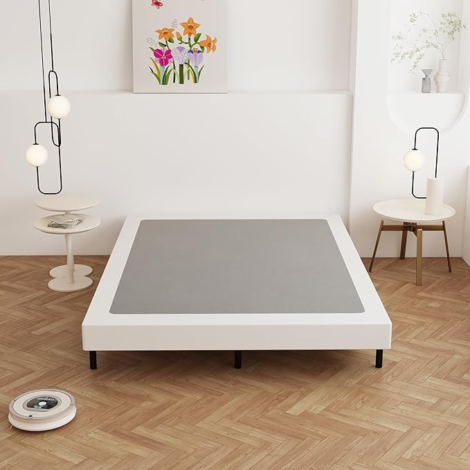 Box Spring Full Size Bed 4 Inch Low Profile, Heavy Duty Metal Box Spring Bed Base with Fabric Cover, Mattress Foundation, Easy Assembly, Noise Free, Black