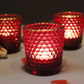 WOHO 24pc Red Votive Candle Holders for Table Centerpiece, Tealight Candle Holder Bulk with Gold Rim, Glass Tea Lights Candle Holder for Christmas, Valentine’s Day Decor
