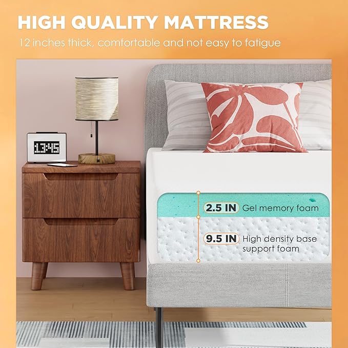 BestMassage | 12 Inch Twin XL Mattress | Gel Memory Foam | Medium Firm Feel | White | Bed in a Box, CertiPUR-US Certified | Pressure Relief, Cooling Ventilated Foam | Breathable Knit Cover