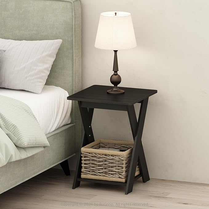 Furinno TIDUR Night Stand, Open Shelf Design X-Legs Nightstand, Criss-Crossed Bedside Table, End Table, Side Table, for Bedroom, Living Room, Espresso