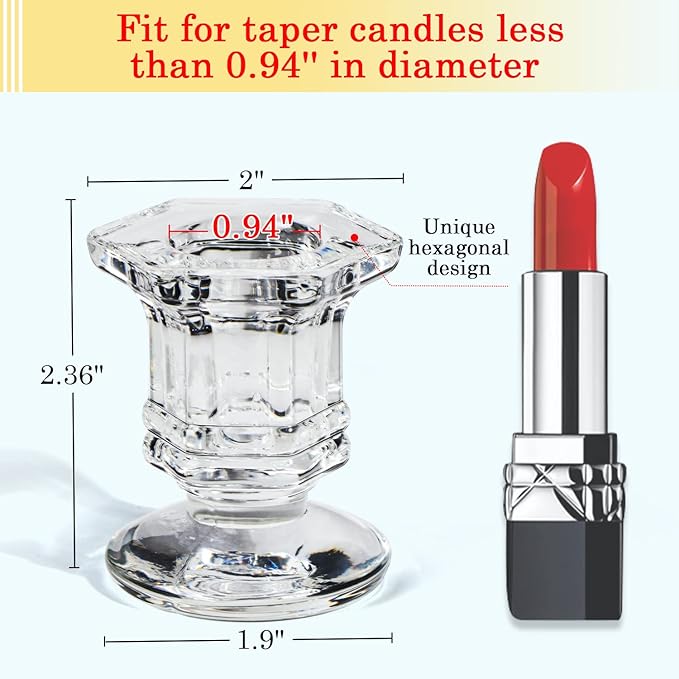 Candlestick Holders Bulk, 12 Pcs Glass Candle Holders Set Clear, Crystal Taper Candle Holder for Wedding, Table Centerpiece, Home Decoration
