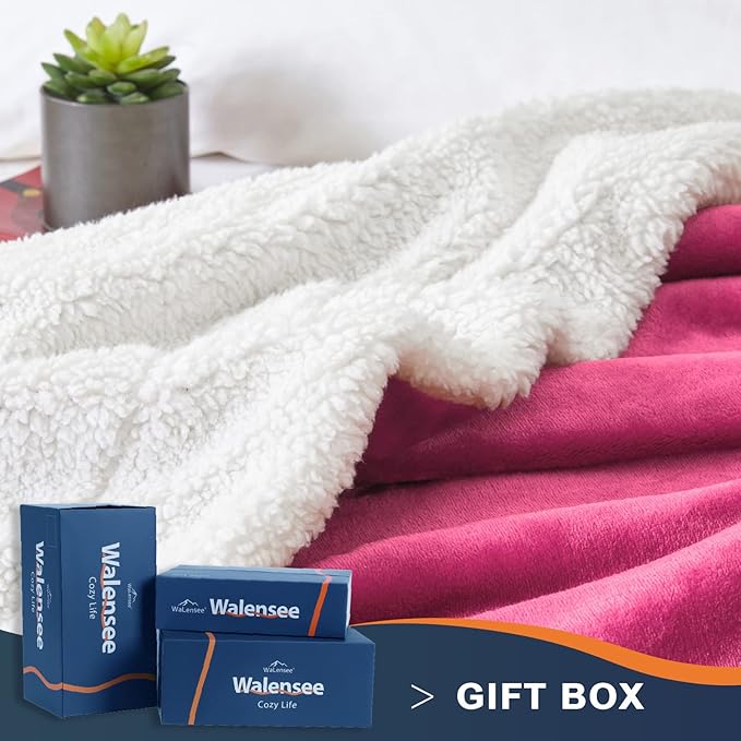 Walensee Sherpa Fleece Blanket (Throw Size 50”x60” Hot Pink) Plush Throw Fuzzy Super Soft Reversible Microfiber Flannel Blankets for Couch, Bed, Sofa Ultra Luxurious Warm and Cozy for All Seasons