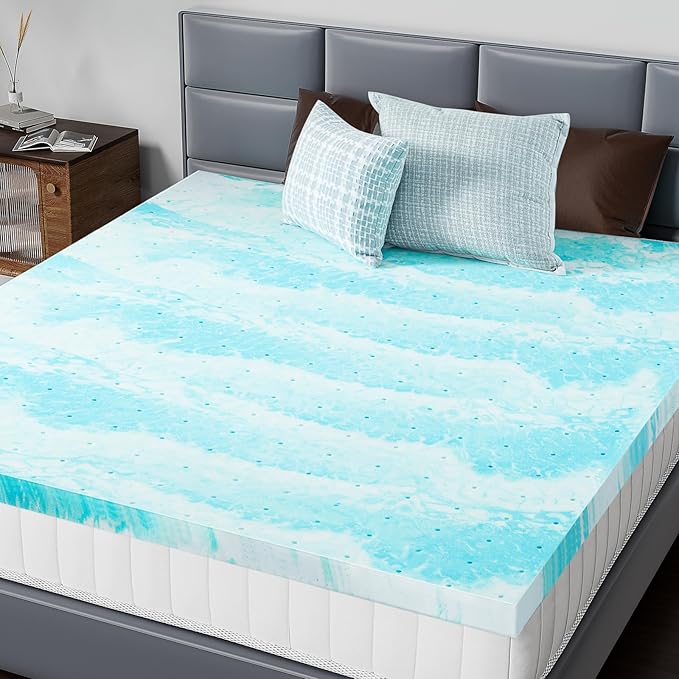 Memory Foam Mattress Topper Queen, 2 Inch Thick Gel Infused Bed Toppers for Queen Size Bed, Soft Mattress Pads for Sleeper Sofa, RV, Camper, CertiPUR-US Certified, Blue