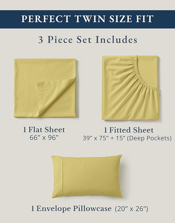LANE LINEN Eco Friendly Cocoon 100% Organic Cotton Twin Sheets, Low Pill Fade Resistance Fully Elasticized Mercerized Cotton Soft & Comfy Hotel Style Percale Weave Sheets Twin- Cocoon