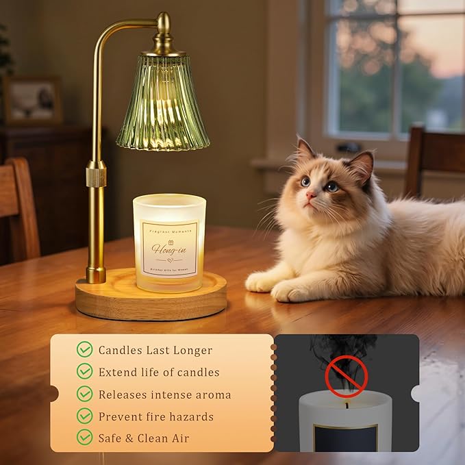 Green Candle Warmer Lamp with Timer Dimmable,Birthday Gifts for Women,Adjustable Height Wax Melt Warmer for Jar Candles,House Warming Gifts New Home,Ideal for Office,Dorm,Bedroom Home Decor