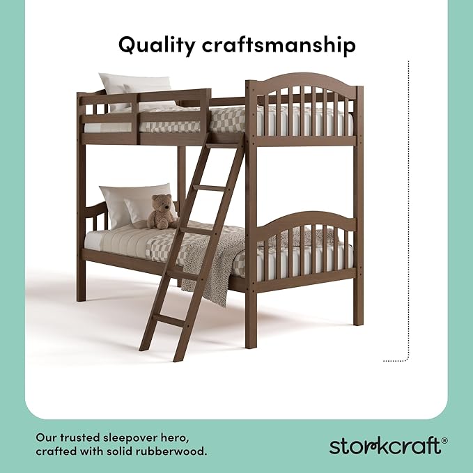 Storkcraft Long Horn Twin-Over-Twin Bunk Bed (Hazelnut)- GREENGUARD Gold Certified, Converts to 2 Individual Twin Beds