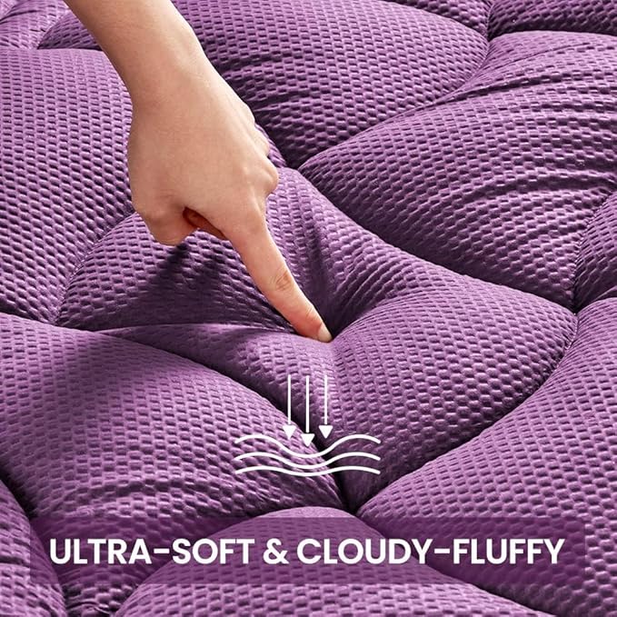 SLEEP ZONE Cooling Twin Mattress Topper for Single Bed, Premium Zoned Quilted Mattress Pad, Fitted Mattress Protector Cover, Machine Wash Durable, Deep Pocket 8-21 inch, Purple, Twin