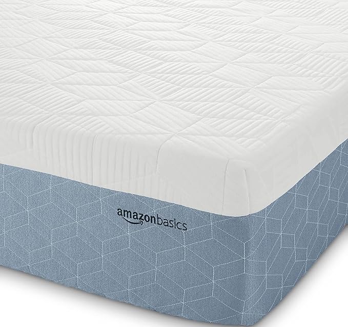 Amazon Basics Gel Memory Foam Mattress, Firm, Cooling, California King Mattress, CertiPUR-US® Certified Foam, 84 x 72 x 12 inches, White/Gray