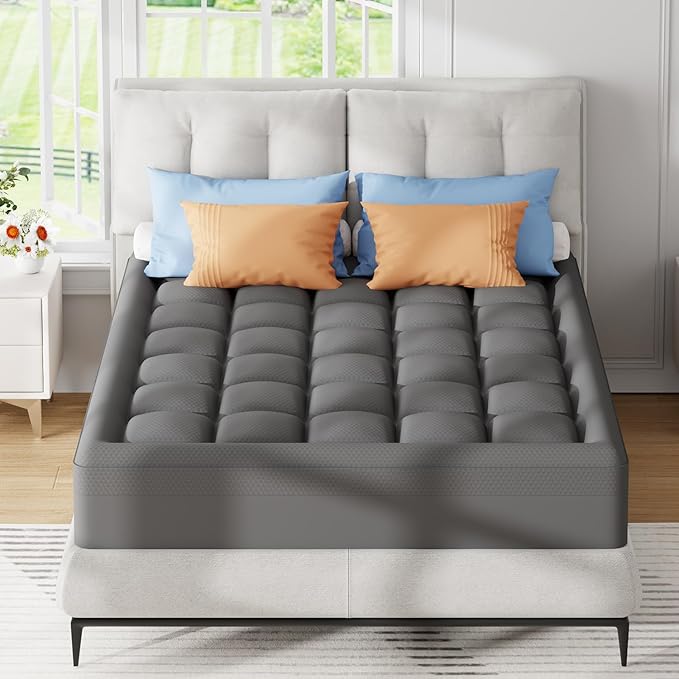 ELEMUSE Dual Layer 3 Inch Memory Foam Mattress Topper Twin, 2 Inch Cooling Gel Memory Foam Plus 1 Inch Down Alternative Pillowtop Mattress Pad with Cooling Cover, Soft Comfort Support, Grey
