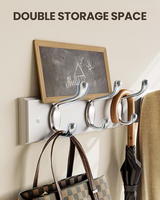 AMADA HOMEFURNISHING Coat Rack Wall Mount 2 Pack, Wall Hooks for Coats, Hats - White