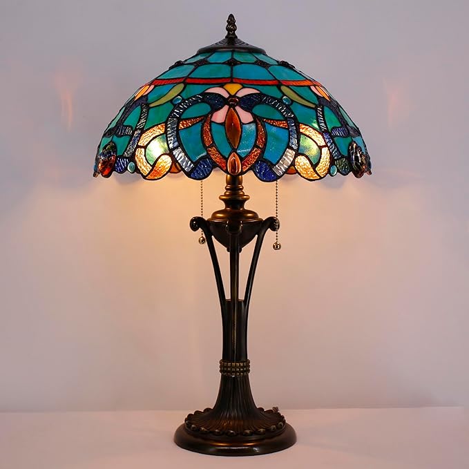 Tiffany Table Lamp Blue Green Stained Glass Desk Lamp 16X16X24 Inches Jewelry Baroque Style Reading Light