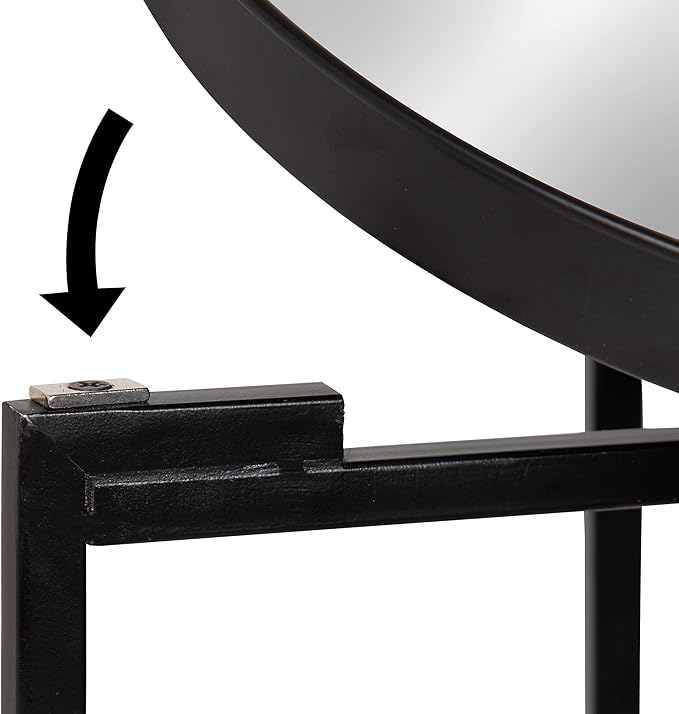 Kate and Laurel Celia Round Metal Foldable Accent Table with Mirror Tray Top, Black