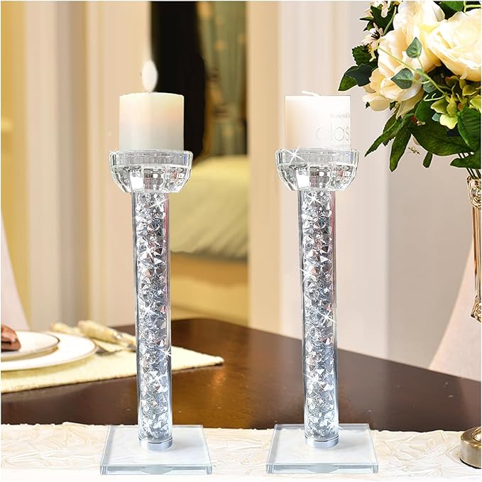 Wocred Candle Holders Set of 2.Stunning Shabbat Candle Holders.8.6" Tall Crystal Candlestick Holders for Dinning Room,Mantelpiece.