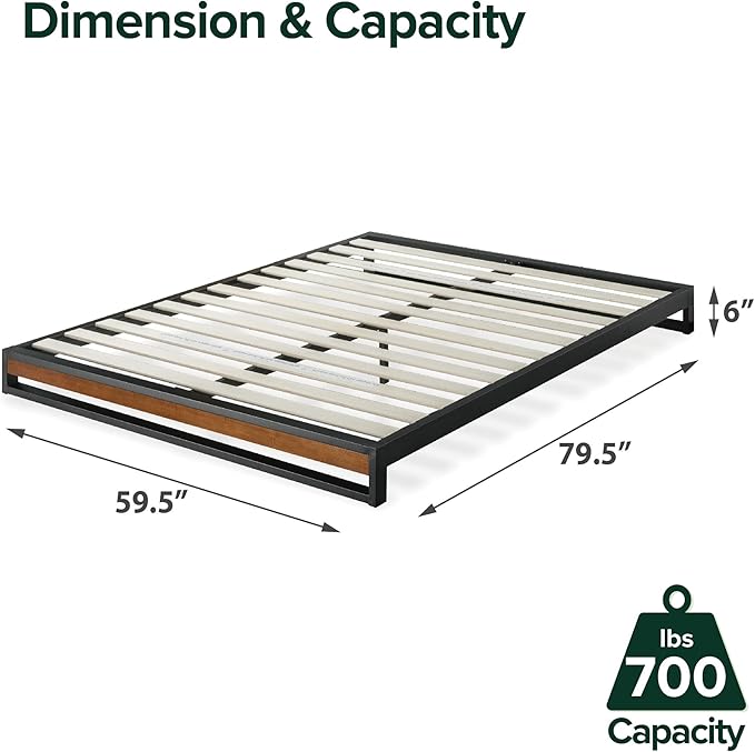 ZINUS GOOD DESIGN Award Winner Suzanne 6 Inch Bamboo and Metal Platforma Bed Frame, No Box Spring Needed, Wood Slat Support, Chestnut Brown, Queen