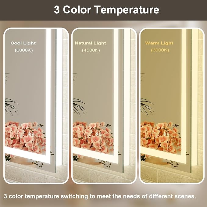 36x36 LED Bathroom Mirror with Lights, Brighter Backlit + Front Lit, Tempered Glass, Dimmable, Multiple Light Modes, Anti-Fog Lighted Bathroom Vanity Mirror for Wall, Memory Function