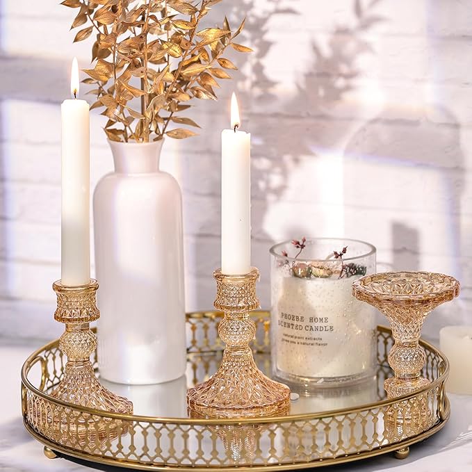 Taper Candlestick Holder Set of 6, Gold Candle Holders & Vintage Candlestick Holders, Glass Candle Holder for Table Centerpieces, Fall, Christmas, Autumn, Thanksgiving Decor
