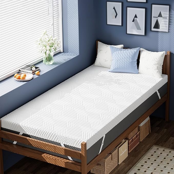 ELEMUSE 3 Inch Gel Memory Foam Mattress Topper Twin Size Pressure-Relieving Mattress Topper for Back Pain,Non-Slip Design with Removable & Washable Cover, CertiPUR-US