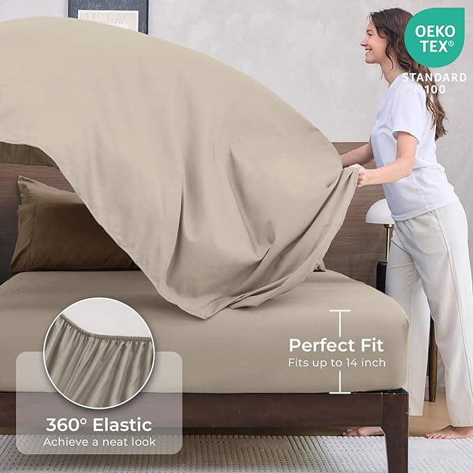 HEVUMYI Khaki & Linen Twin-XL Comforter Set - 5-Piece All Season Bed in a Bag Twin-XL, Ultra Soft Bedding Set with Comforter, Flat Sheet, Fitted Sheet, Pillowcases, Pillow Shams