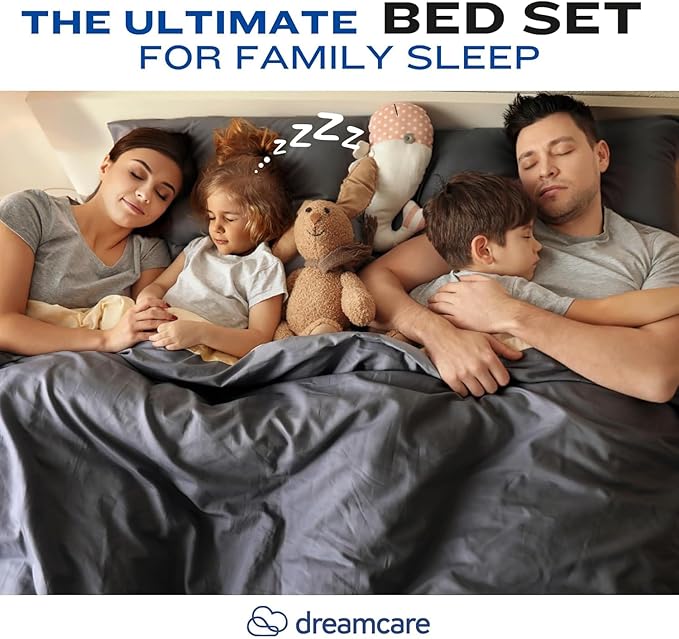 DREAMCARE Twin XL Sheets Set - 4 Pcs Cooling Bed Sheets with Up to 15" Deep Pockets - Soft, Long-Lasting 100% Brushed Polyester with Side Pocket (Mineral Blue)