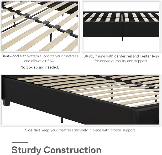 DHP Dakota Upholstered Platform Bed with Diamond Button Tufted Headboard and Footboard, No Box Spring Needed, Full, Black Faux Leather