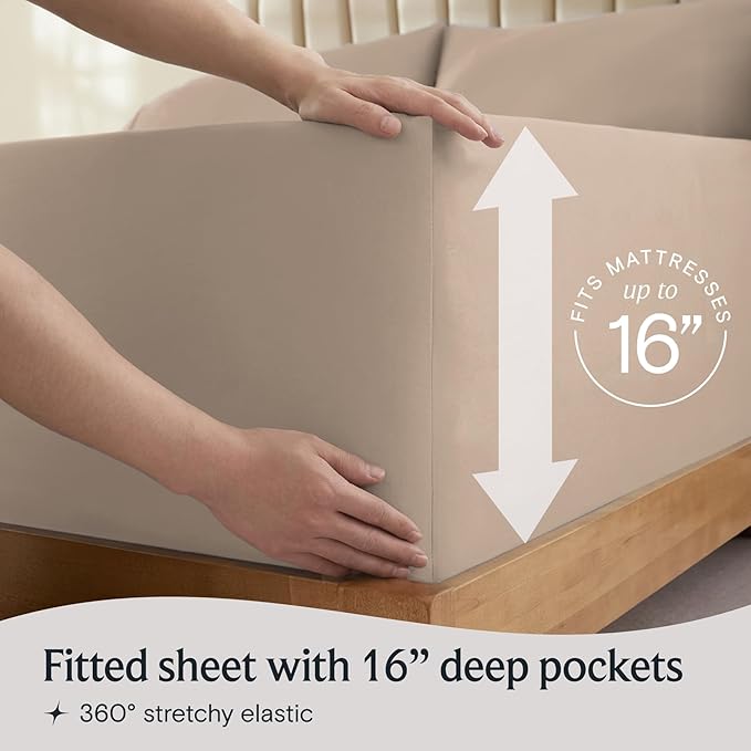 LuxClub 5 PC Split King Sheet Set, Breathable Luxury Bed Sheets, Deep Pockets Wrinkle Free Cooling Sheets Machine Washable Hotel Bedding Silky Soft - Light Khaki Split King