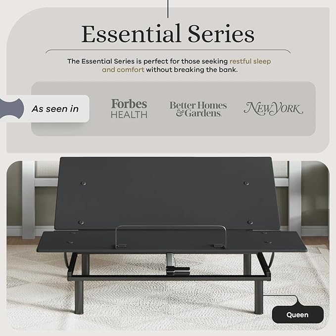 Sven and Son Essential Adjustable Bed Base (Frame Only), Easy Assembly, Head and Foot Lift, Memory Positions, Zero Gravity, Wireless Remote - Queen