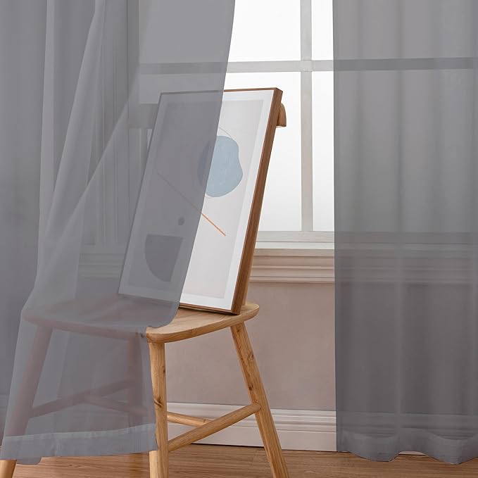 Chyhomenyc Voile Sheer Window Curtain Panels 54 Inch Long, Set of 2, Top Dual Rod Pockets Light Filtering Drapes for Small Window/Bathroom/Living Room/Bedroom, 42W x 54L inches, Charcoal Grey