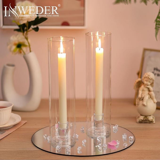 Glass Hurricane Candle Holder: 11.8" Tall Candlestick Holder Bulk with Cylinder Windproof Cover Set of 6 Clear Taper Candle Holders for Wedding Party Birthday Christmas Decor