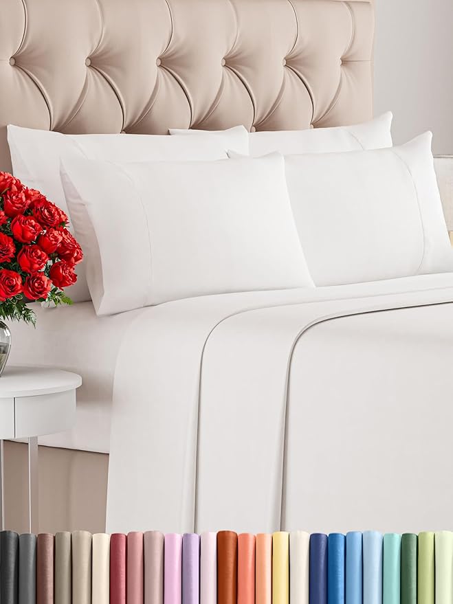 Queen 6 Piece Sheet Set - Comfy Breathable & Cooling - Soft Hotel Luxury Bedding Set with 8-16 Inch Deep Pockets - 1 Flat & 1 Fitted Sheet & 4 Pillowcases - Wrinkle Free & Easy Care - Antique White