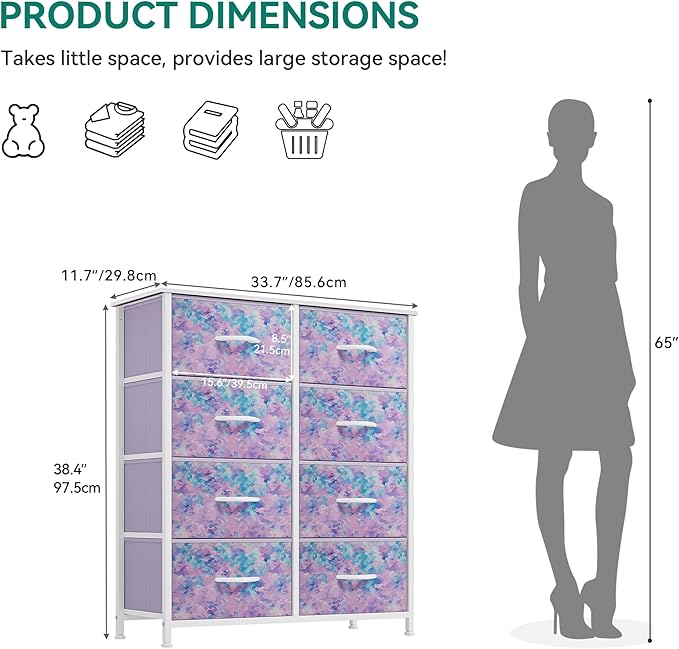 YITAHOME Fabric Dresser Drawer, Tall Storage Dresser with 8 Drawers, Chest of Drawers, Storage Drawer Organizer for Closet, Living Room, Closets