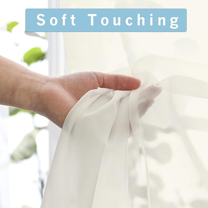 OWENIE Sheer Curtains 108" inches Long, 2 Panels Sheer Curtain Set, Rod Pocket Voile Drapes for Living Room, Airy Soft-Touching Drapes, 2pcs, Each 42" W x 108" L, Ivory