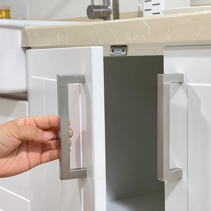 Cabinet Pulls Brushed Nickel Cabinet Handles Square Drawer Pulls, 10 Pack 13-4/5 Inch Stainless Steel Kitchen Door Cupboard Cabinet Handles, Hardware Drawer Handles, 352mm Hole Centers
