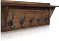 HBCY Creations Rustic Brown Solid Wood Wall Mounted Coat Rack with Shelf, 5 Hooks, 24" Long - Kitchen, Mudroom, Entryway, Bathroom - Includes Mounting Hardware, Coat Hanger, Dog Leash Hooks