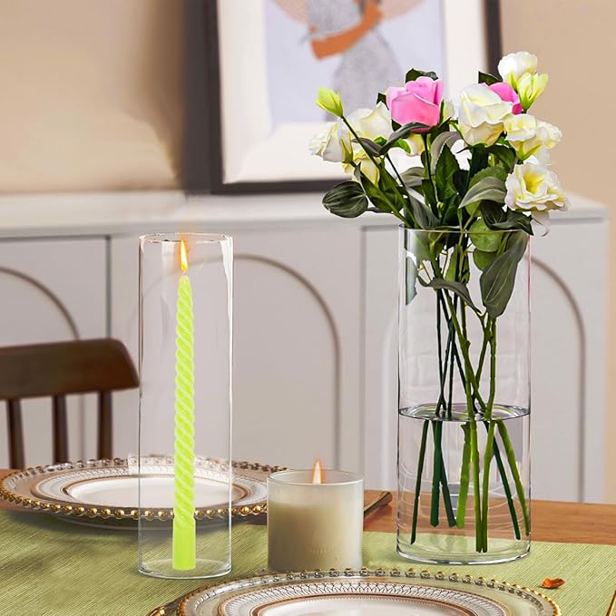 Hurricane Candle Holder,Open Ended Glass Candleholder Multiple Size Choices,Clear Cylinder Glass Candle Holder for Wedding Centerpieces, Home Decor(6 PCS,H:10" D:4")