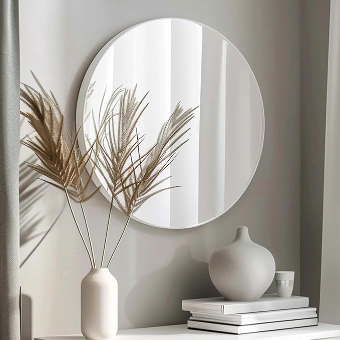 White Round Mirror, White Circle Mirror 24 inch, Matte Metal Frame Round Mirrors, Circle Mirrors for Bathroom, Living Room, Bedroom, Hallway.