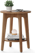 VASAGLE MAEZO Collection - Side Table, 2-Tier Small Round End Table, Nightstand with Tapered Legs, Curved Transitions, for Small Spaces, Living Room, Bedroom, Rustic Walnut ULET283T41