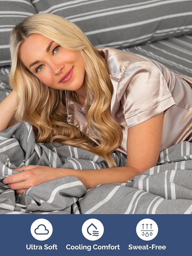 Extra Deep Twin Sheet Set - 4 Piece Breathable and Cooling Sheets - Hotel Luxury Bed Sheets Set - Easy Fit - Soft, Wrinkle Free and Comfy Sheets Set - Grey Striped Sheet Set with Extra Deep Pockets