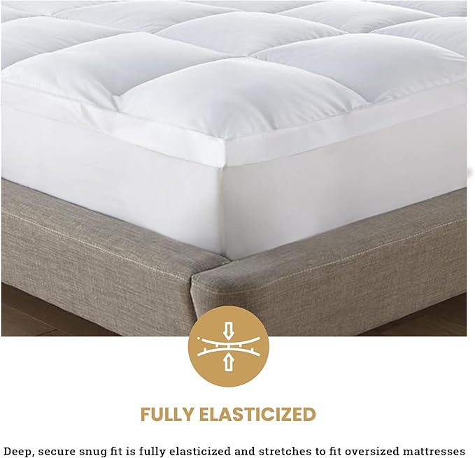 Superior Mattress Topper, Down Alternative, 2 Inch Deep Sized Bed Pillow Top, Comfort Pad, Fluffy Mattress-Topper Protector, Plush Cooling Extra Soft, Hotel Quality, Sleep, All-Season, King, White