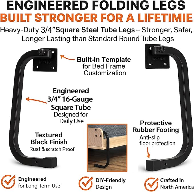 Queen Size DIY Murphy Bed Hardware Kit – Vertical Wall Bed for Space-Saving - Budget-Friendly DIY Setup -Made in USA -Hide Away Design with Murphy Bed Queen Hardware - Bed Lift Mechanism - Pull Down