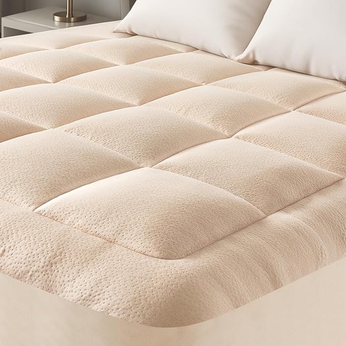 Ultra Soft Twin XL Size Mattress Topper - Viscose Made from Bamboo Pillow Top Mattress Pad for Back Pain Relief - Naturally Cooling for Hot Sleepers, Beige