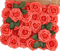 MACTING 30PCS Artificial Rose Flowers Real Touch Coral Red Flowers with Stem Fake Roses for DIY Wedding Bouquet Table Centerpieces Party Holiday Baby Shower Home Spring Mothers Day Decorations