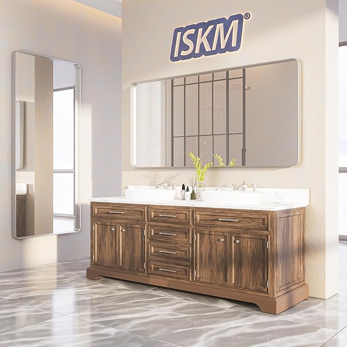 ISKM Large Silver Bathroom Mirror, 77 x 36 Inch Mirror for Wall Brushed Silver Metal Frame Rectangular Wall Mounted Minimalist Farmhouse Home Decor Hangs Horizontal or Vertical