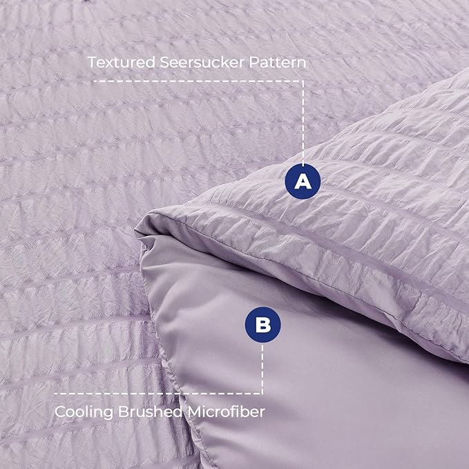 HYMOKEGE Lavender California King Comforter Set Seersucker 7 Pieces, All Season Luxury Bed in a Bag for Bedroom, Bedding Set with Comforters, Sheets, Pillowcases & Shams